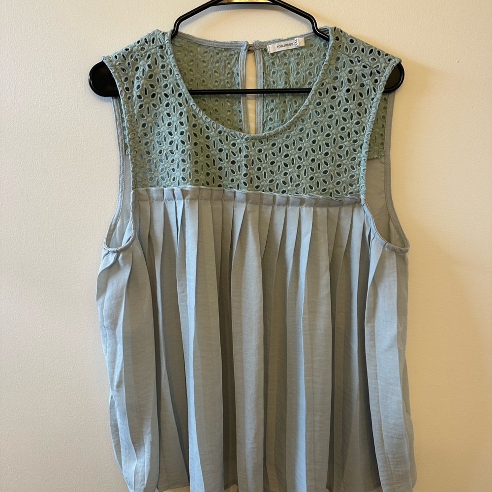Maurice’s Eyelet Top Pleated Bottom Sleeveless Top Sage Green XXL Summer Dressy